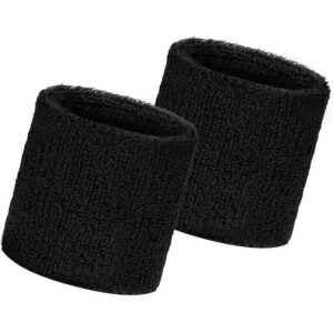2Pcs Unisex Cotton Sweat Wristband Sweat Band For Sport & Workout Black